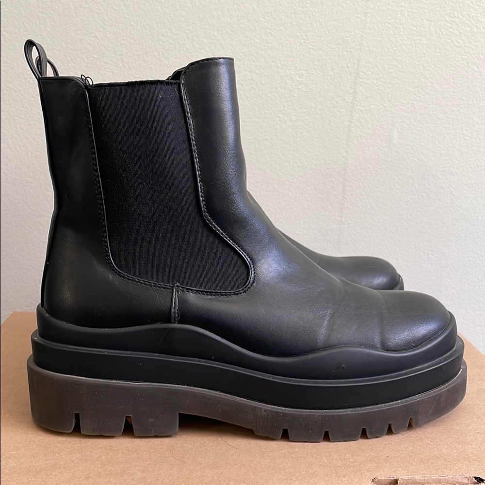 Lugged Sole Vegan Leather Platform Chelsea Boots